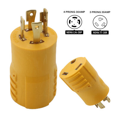 RV Trailer Generator Adapter 30 AMP 4-Prong L14-30P to TT-30R Plug Twist Lock