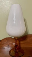 Vtg  MCM Art Glass Big Stemmed Vase/Wine Glass White & Amber Unique Piece 14”