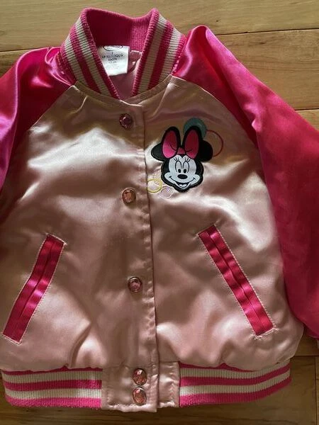 Disney Rosa MINNIE MOUSE Satén Varsity Bomber Chaqueta Niñas Talla 2 "OH SO HAPPY" Foto 2 de 4