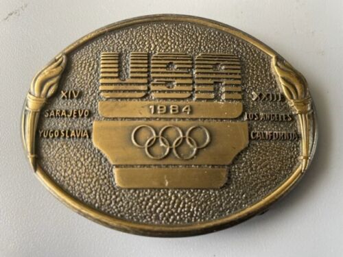 Vintage 1984 Official USA OLYMPIC COMMITTEE Belt Buckle for SARAJEVO and LA - Picture 1 of 4