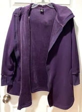Active Life Purple Long Open Jacket Hood Sweatshirt Fleece Pockets Casual Size L