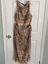 Lulu Boho Paisley Maxi Dress Sleeveless Halter Tie Waist Flowy Summer Festival S