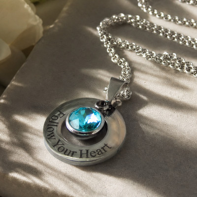Follow Your Heart Necklace - 304 Stainless Steel Personlized Birthstone Pendant