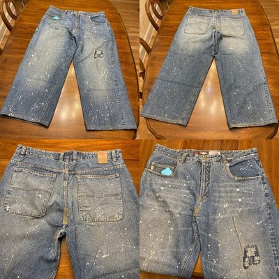 Vintage Pepe Jeans London Baggy Y2K Hip Hop Jean 44x29 Patchwork Paint Splatter