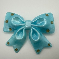 Vintage Large Celluloid Plastic Bow Barrette Polka Dot Baby Blue Pearlescent