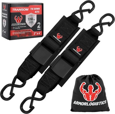 2-Pack, 2'' x 48'' Adjustable Boat Tie Down Straps to Trailer Transom Straps Black