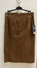 NWT 598 Polo Ralph Lauren Blue Label Brown Suede Midi Skirt Size 8