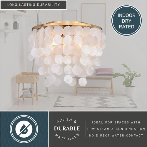 Vaxcel Lighting C0285 Elsa 3 Light 16"W Flush Mount Capiz Shells - Brass - Picture 9 of 12