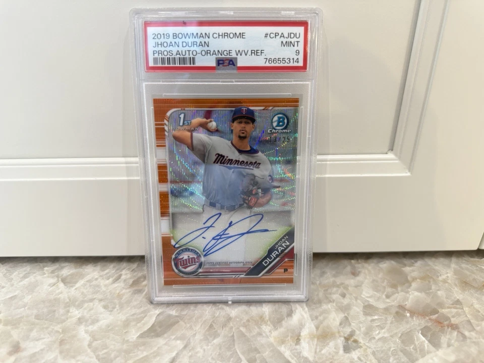 2019 Bowman Chrome 1st Jhoan Duran Auto Orange Wave Ref PSA 9 #13/25 - Image 2 of 4