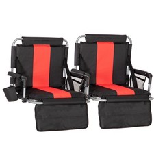 LET'S CAMP Folding Stadium Seats, 2 Pack Bleacher Chairs with Cup Holder, Mes...