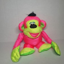 Vintage Fisher Price Chattering Chimp Plush Monkey Neon Pink Puffalump 1994