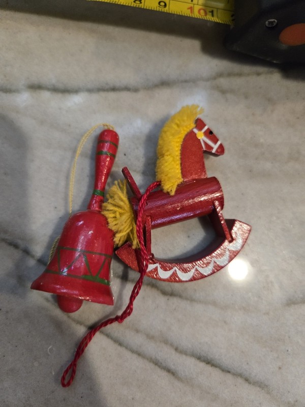 VTG Germany Steinbach Wood red rocking horse and Handpainted Bell Ornaments Lot
