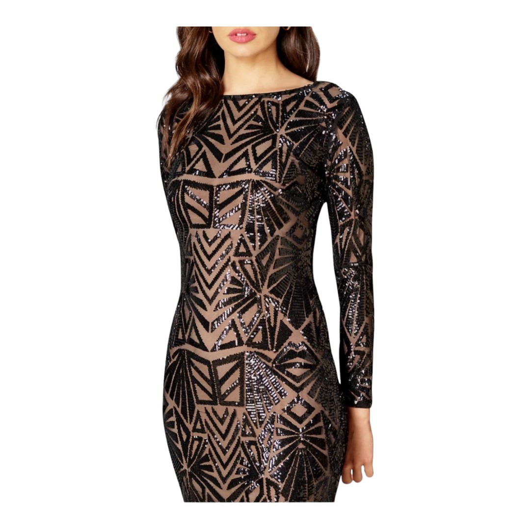Dress The Population Emery Long Sleeve Sequin Cocktail Dress Medium