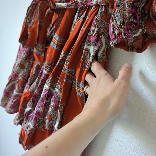 Porridge Anthropologie Isabel Paisley abito manica a sbuffo donna XS arancione ruggine - Foto 7 di 8