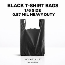 Bags 1/6 21 x 6.5 x 11.5 Heavy Duty .87 Mil BLACK T-Shirt Plastic Shopping Bags