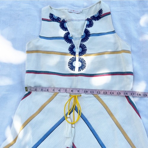 TORY BURCH Blaine Dress Summer White Linen Dress with Waist Tie Size 4 - Picture 4 of 5