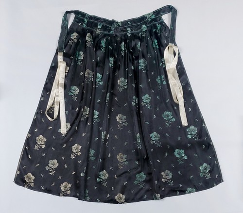 Vintage German folk costume apron floral brocade green silk handmade Tracht old