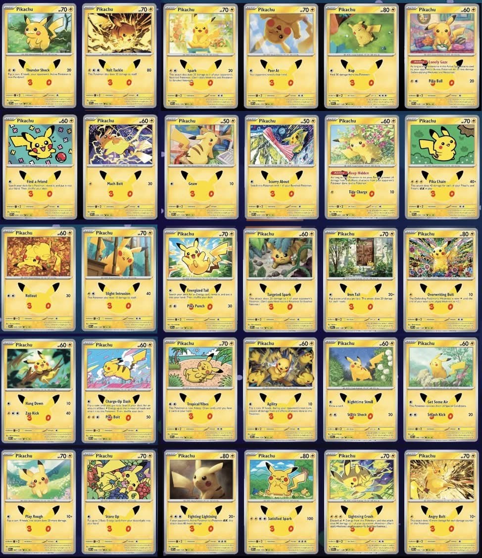 ENGLISH - Pokemon TCG Pikachu 30th anniversary celebration FULL SET 1-30