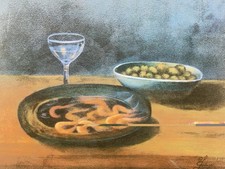 Original Signed Still Life  With Shrimp Oil Painting 