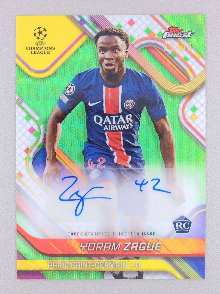 Yoram Zague 2024-25 Topps Finest UEFA 09/99 Auto Green Wave RC #BR-YZ
