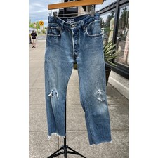 LEVI'S RE/DONE Denim Raw Hem Button Fly Distressed Jeans Sz. 26 USA Vintage 90  s