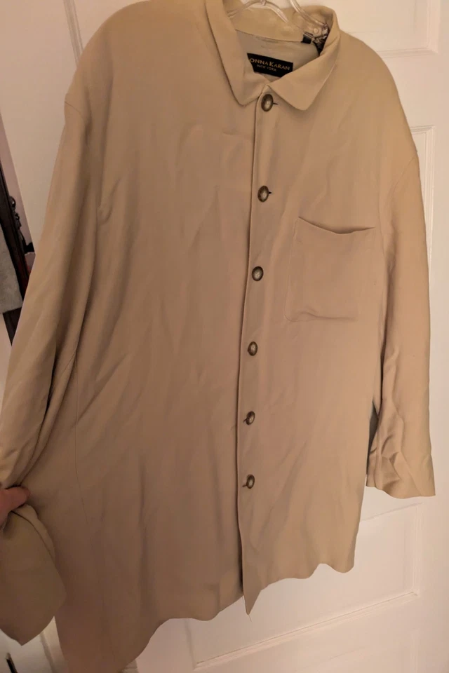 Donna Karan Black Label Mens/Unisex XL 100% SILK Button-Front Shirt Khaki Beige - Image 4 of 4