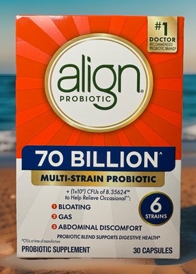 Align 70 Billion CFU 6 Multi-Strain Probiotic Digestive Health 30 Capsules NIB