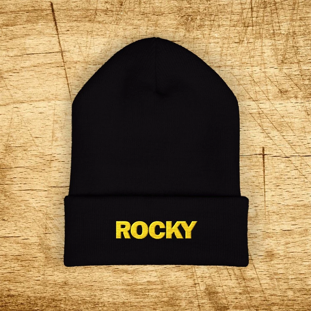 ROCKY MARCIANO Chest Embroidered Classic Winter Black Beanie Hat