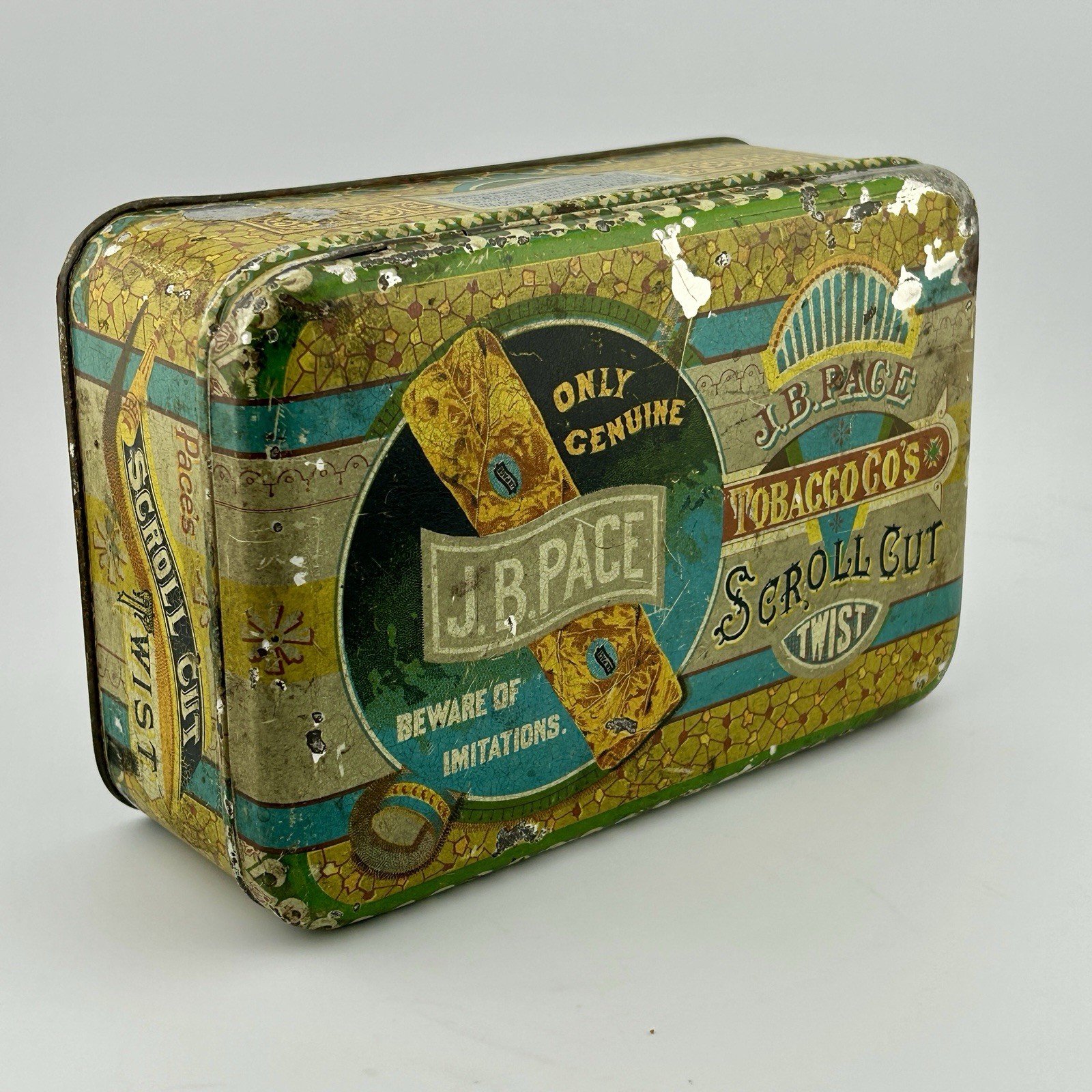 Antique J.B. Pace Scroll Cut Twist Tobacco Tin Somers Bros c.1880s Richmond VA