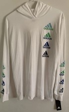 ADIDAS Youth Boy  s Lightweight White Hoodie T-Shirt Size L 14/16 