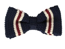 Men  s Knit Bow Tie Navy with Red  White Stripe Pre-Tied Adjustable Retro Look