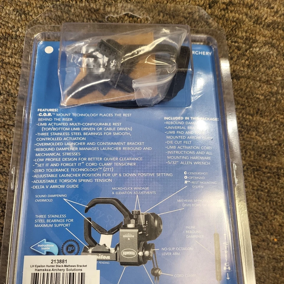 Hamskea Epsilon Arrow Rest w/ Mathews Approved Bracket - LH - Black New - Image 3 of 4