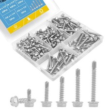 160Pcs Hex Washer Head Self Drilling Screws Assortment Kit,410 Stainless Steel S