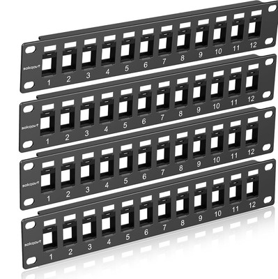 12 Port Mini Blank Keystone Patch Panel With Snap-in 12 Port, Black 