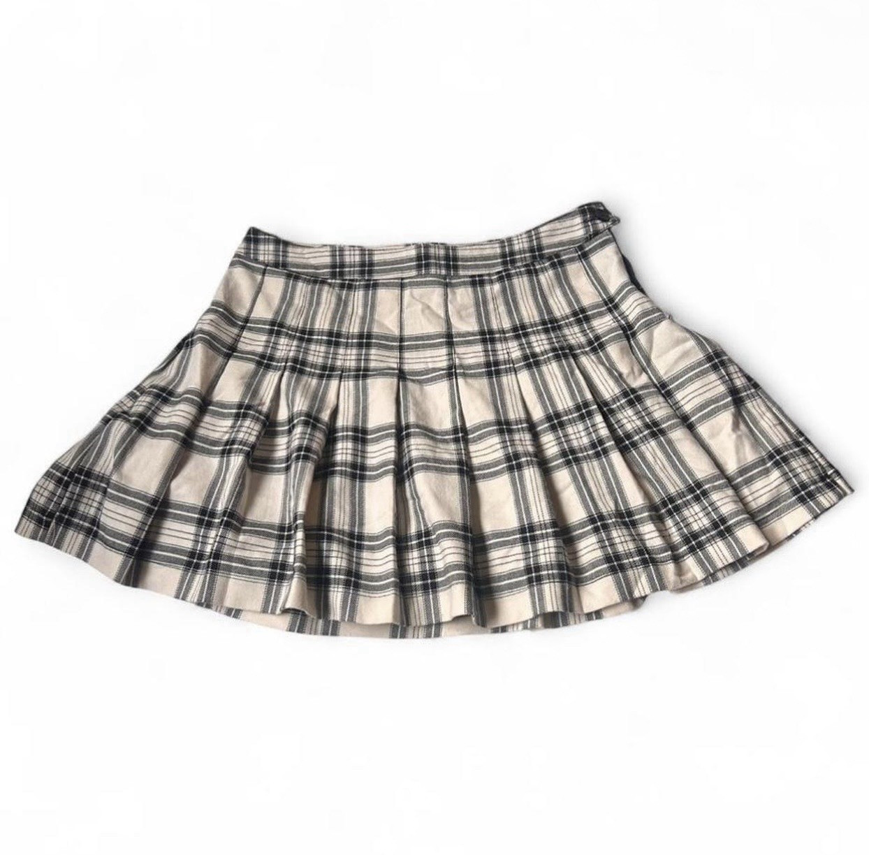 FULL TILT Women’s Pleated Plaid Short Skirt Beige/Black Size L Regular