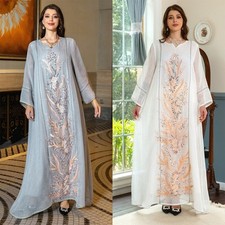 Fashion Long Sleeve Muslims Dresses Embroidery Abaya Robe Kaftan for Women Girls