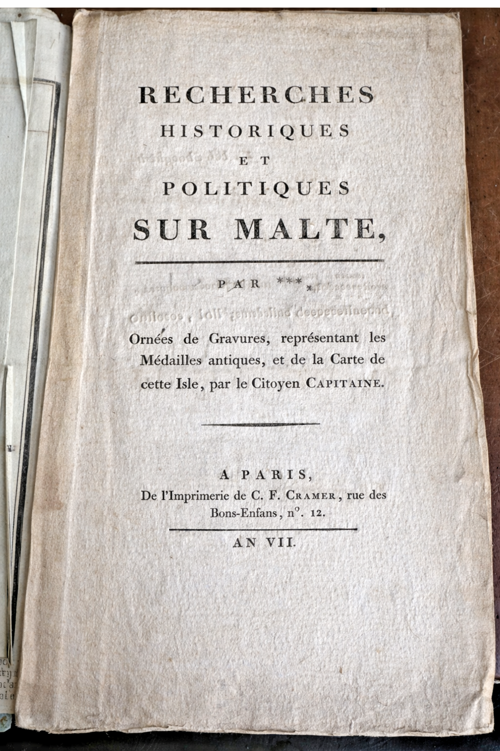 NAPOLÉON/MALTE. Recherches Historiques ET Politiques sur MALTE. 1799grande carte