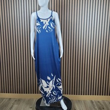 SHEIN CURVE Maxi Dress Botanical Leaf Print Blue Cream Spaghetti Strap 1XL