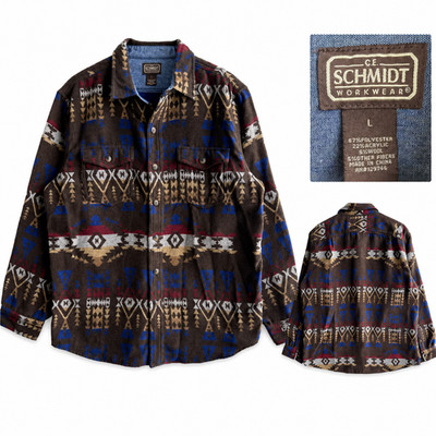 CE Schmidt Workwear Men s Large Southwestern Aztec Blanket Flannel Shirt Brown