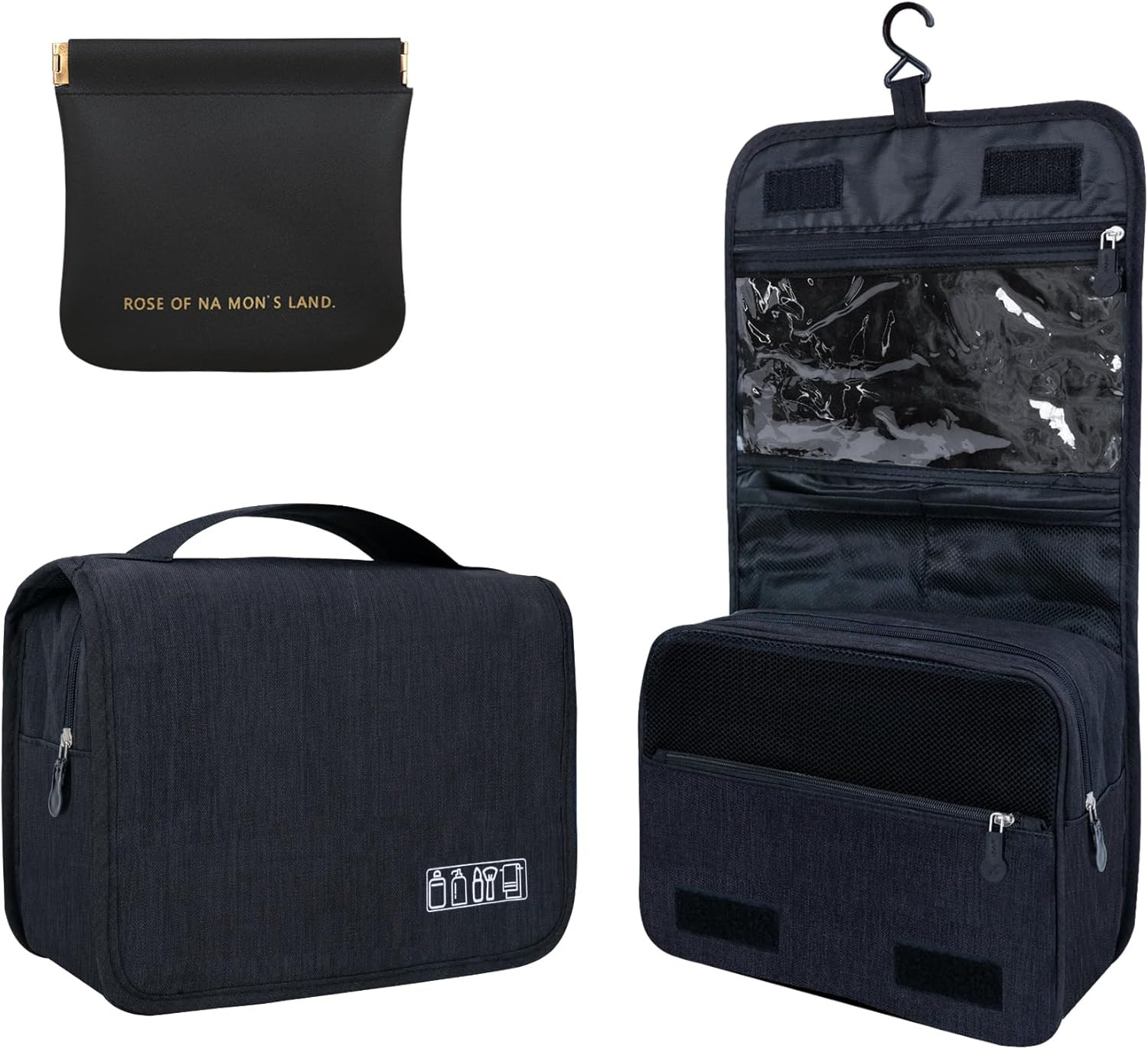 Large Capacity Toiletry Bag Travel with Hanging Hook A-Black&Black bag