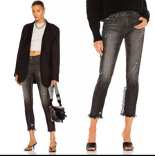 MOUSSY VINTAGE Diana Skinny Mid-rise Jeans Black Sz 27 Distressed Stretch