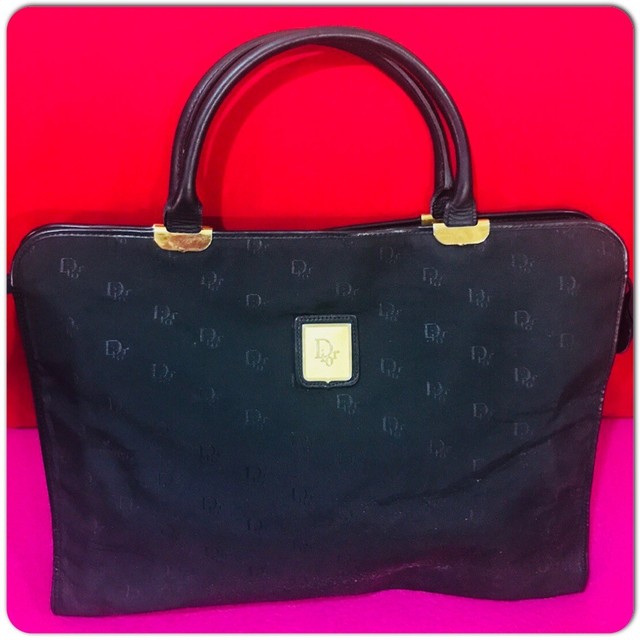 Authentic Christian Dior Vintage Black Canvas/Leather HandBag Purse