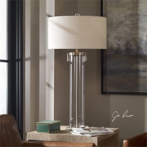 Uttermost Monette Steel Crystal Table Lamp in Brushed Nickel and Off White - Picture 2 of 4
