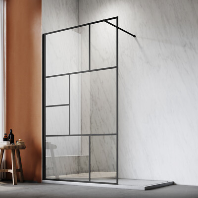 SONNI Walk-in Dusche Duschwand Duschabtrennung 8mm NANO Glas 120x200 cm Schwarz