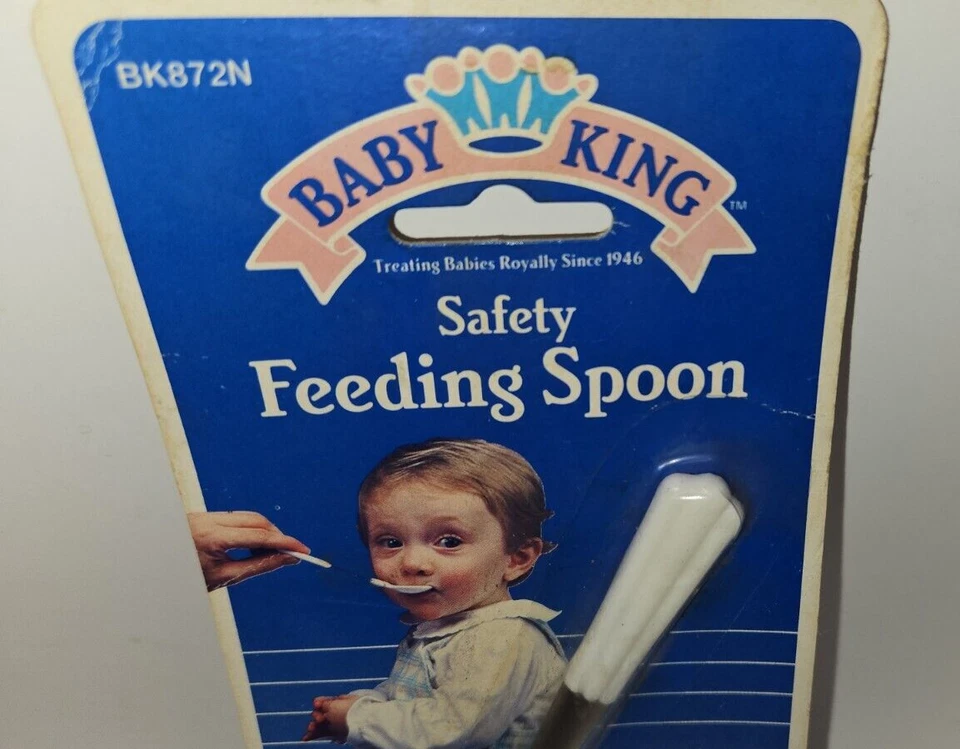 Cuchara de alimentación punta de seguridad Baby King 1991 nueva sellada stock antiguo tirador de estante Foto 3 de 4