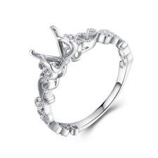 Round 7-8mm Semi Mount SI/H Diamond Halo Wedding Filigree Ring Sterling Silver