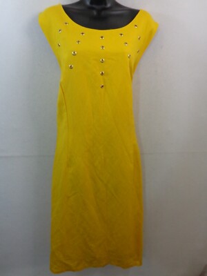 ashley stewart linen dresses Ashley Stewart White Sleeveless Shift Church Dress Linen Front Studs Size 12