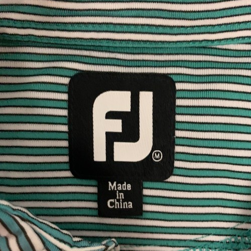 mens footjoy polo shirt size medium M green striped shirt pre owned - Picture 3 of 9