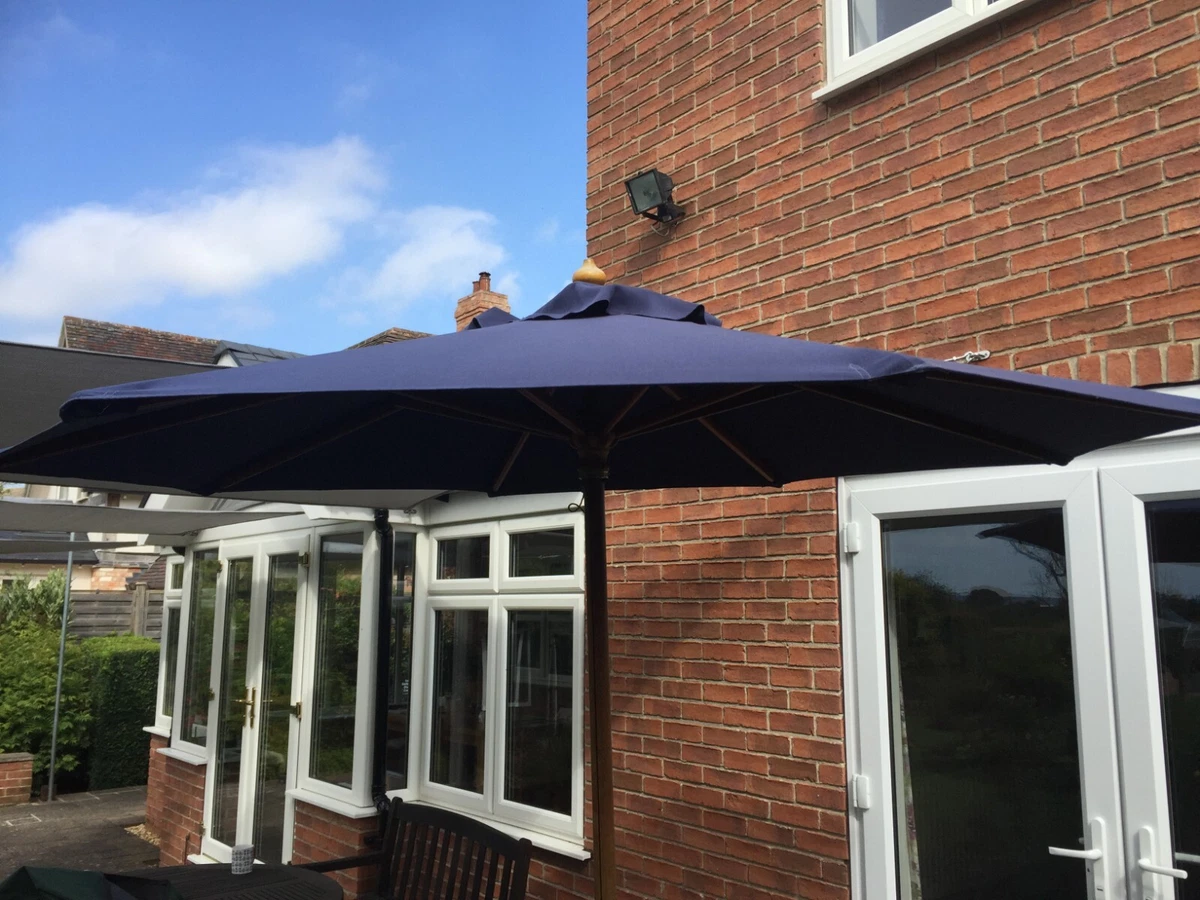2m Alexander Rose Blue patio parasol umbrella and cast iron base