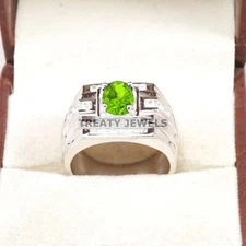 Peridot Oval Cut Gemstone With 925 Sterling Silver Ring For Men's #B508